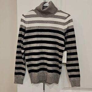 NWT Calvin Klein Striped Turtleneck Sweater in Black and Gray